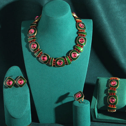 Vintage Jewelry Set Square Gems Bracelet Necklace