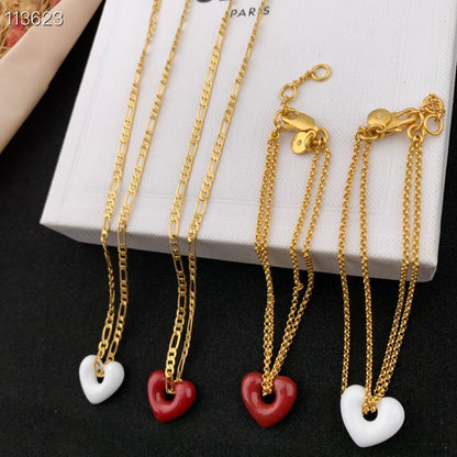 Heart Necklaces Gold Bracelet Jewelry Set