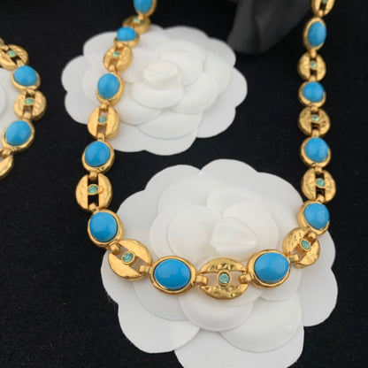 Vintage Jewelry Set Turquoise Necklace Bracelet