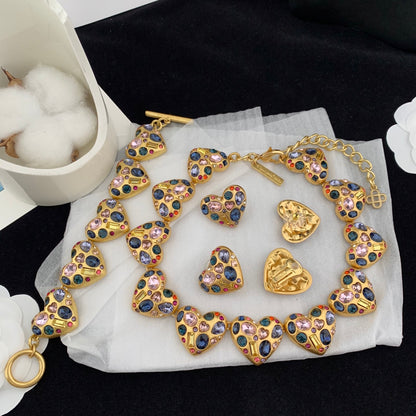 Vintage Jewelry Set Gold Huge Heart Elegant Cluster