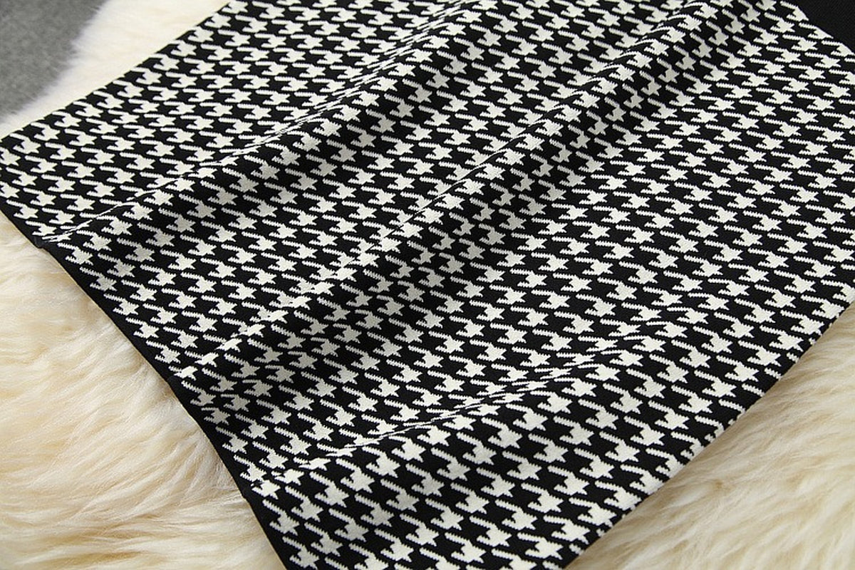 Classic Houndstooth Single-breasted Cardigan Vest Dress Two-piece Set