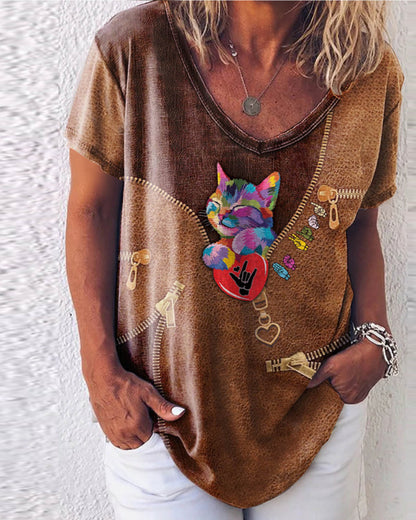 Round Neck Animal Printed T-Shirts Shirts Blouses