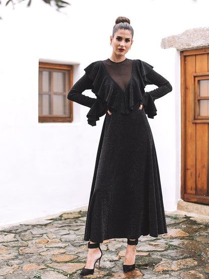 Party Hollow-out Round Neck Ruffled Midi Maxi Dresses