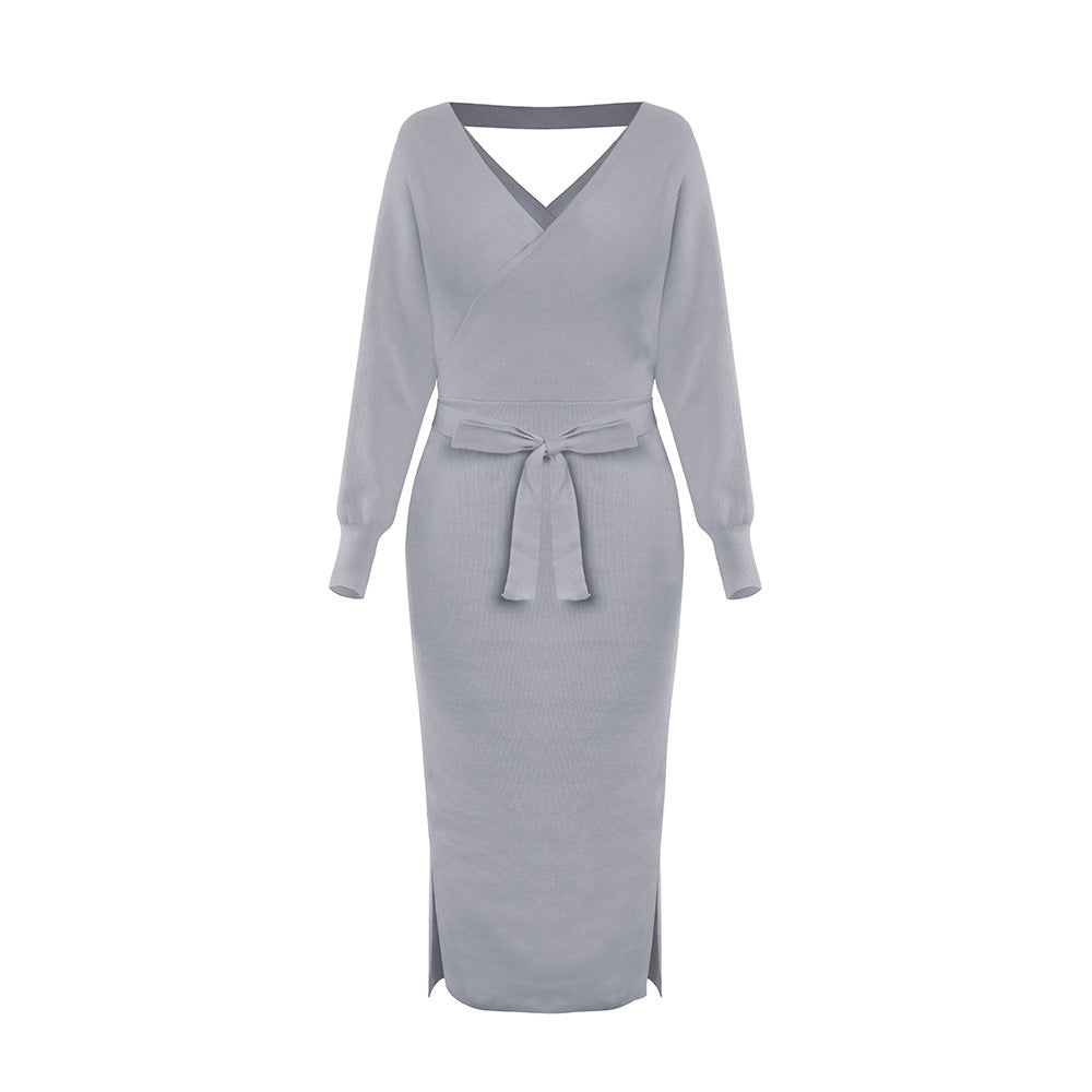 Bat Sleeve Waistband Sweater Bodycon Maxi Dresses
