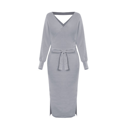 Bat Sleeve Waistband Sweater Bodycon Maxi Dresses