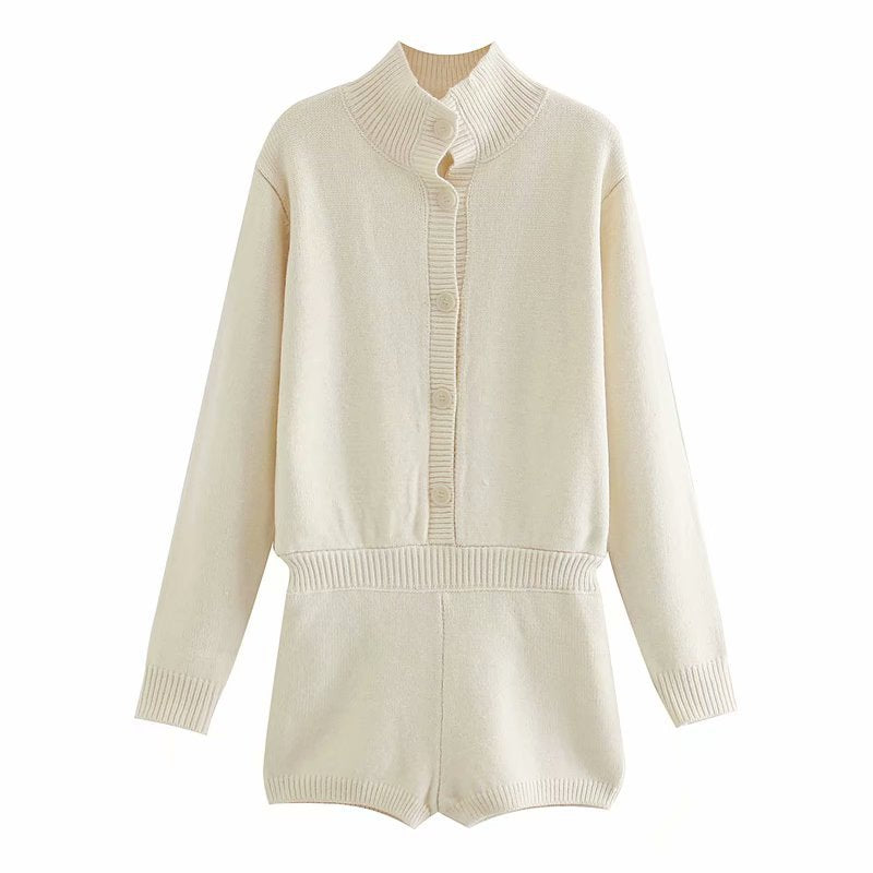 Comfy Single-breasted Knitting Jumpsuit Loungewear