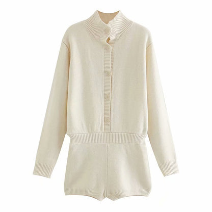 Comfy Single-breasted Knitting Jumpsuit Loungewear