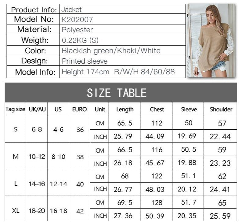 Knit Tops Joint Chiffon Printed Long Sleeve Shirts