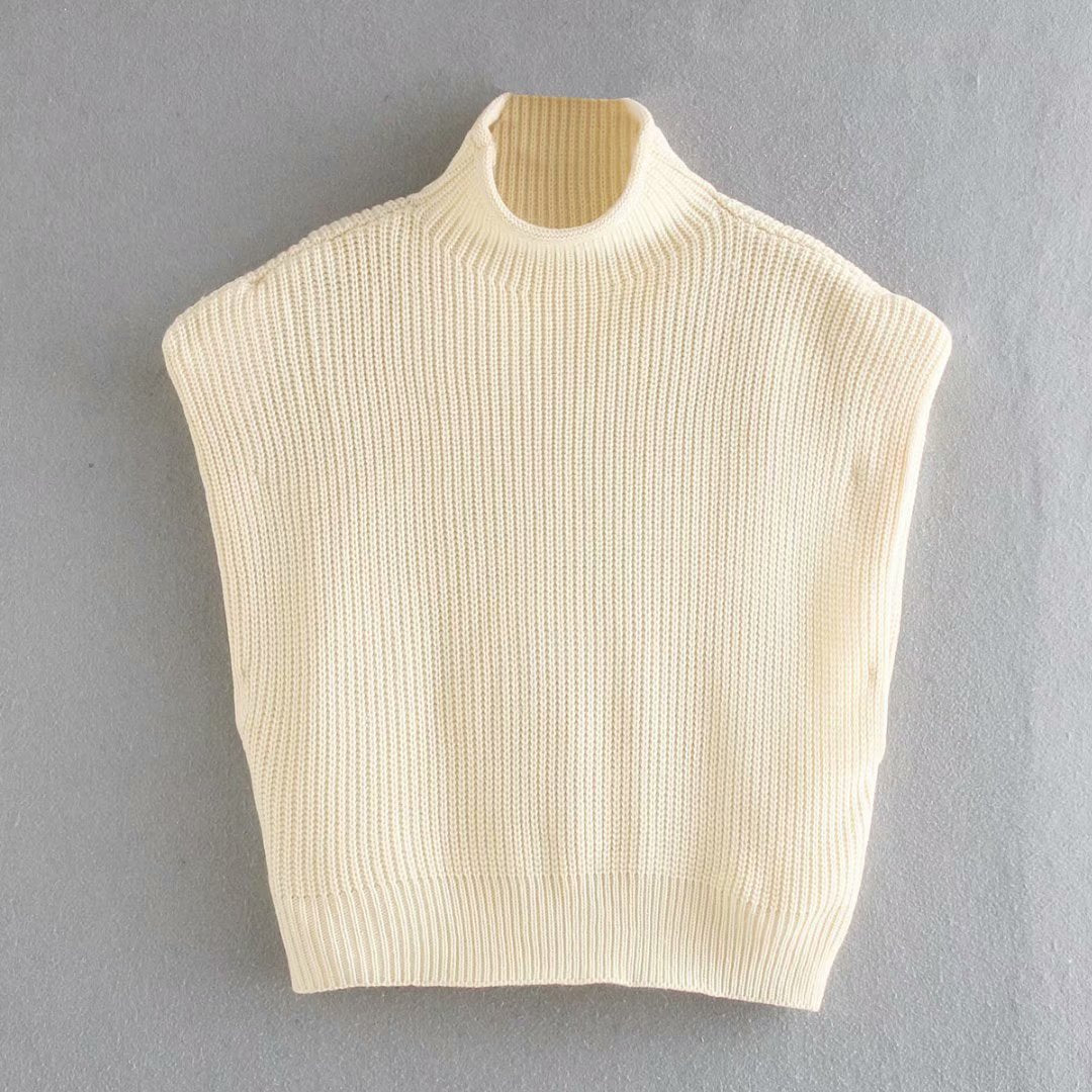 High-collared Shoulder Padded Pads Sleeveless Sweater