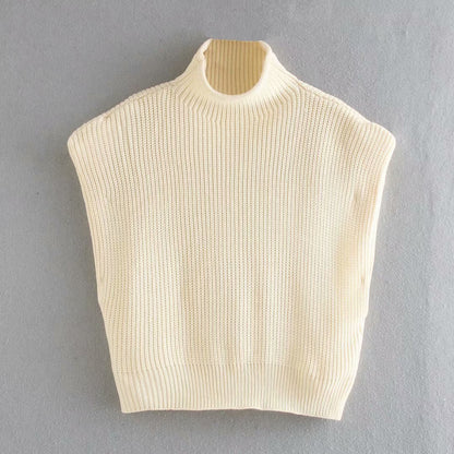 High-collared Shoulder Padded Pads Sleeveless Sweater