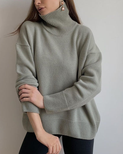Splicing High Pile Collar Knit Sweater