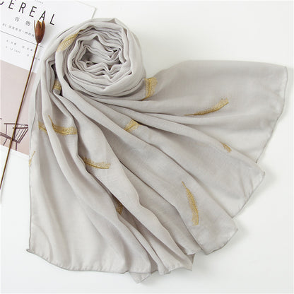 Feather Embroidered Cotton Scarf Shawl for Women Ladies Girls