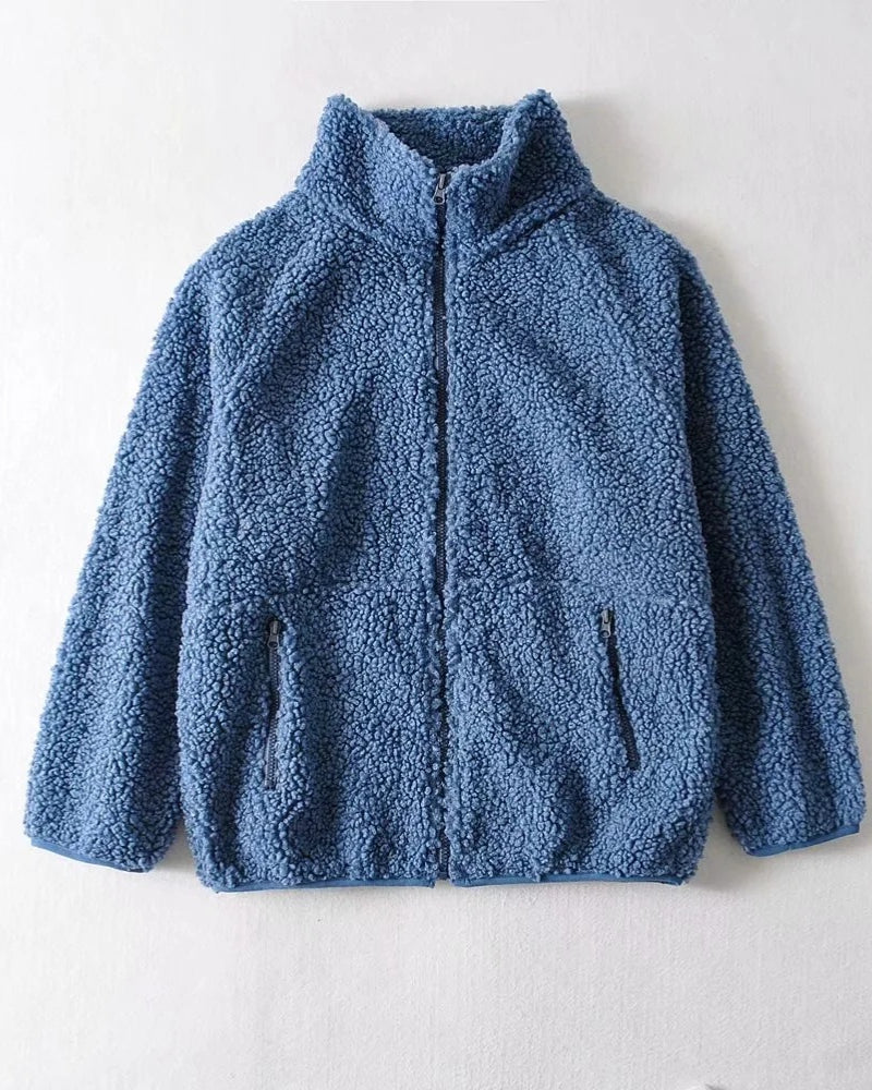 Half High Collar Zipper Lamb Wool Outerwear