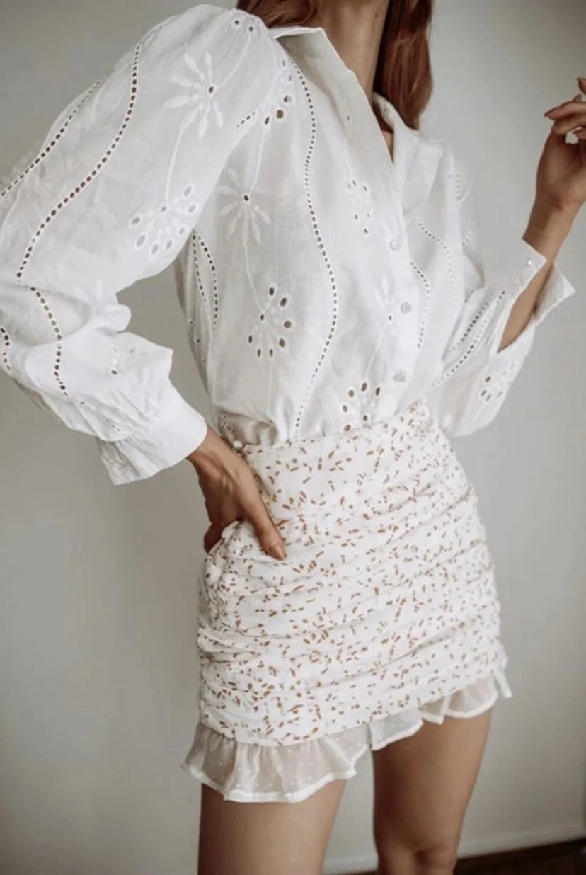 Floral Embroidery Single-breasted Hollow-out Shirts Blouse