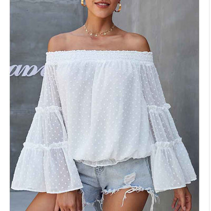 Polka Dot Off The Shoulder Trumpet Sleeve Loose Shirt
