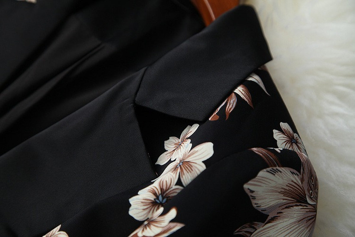 Elegant Printing Single Button Elastic Waist Suit Mini Pleated Skirt Two-piece Set