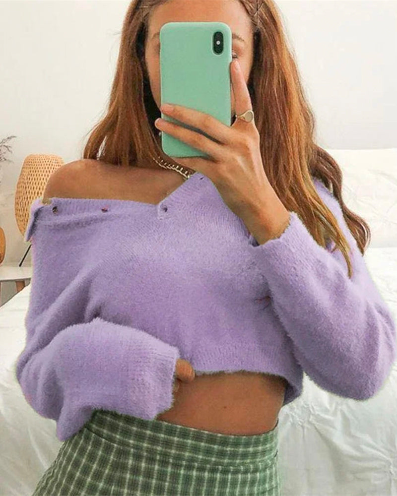 Peter Pan Collar Mohair Short Knit Sweater