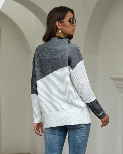 Round Neck Irregular Splicing Long Sleeve Sweater