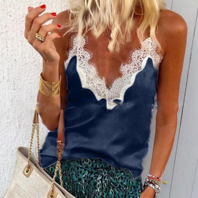 Lace Patchwork V Neck Spaghetti Straps Casual Camis