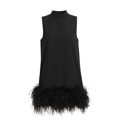 High Collar Tassel Feather Party Mini Dresses