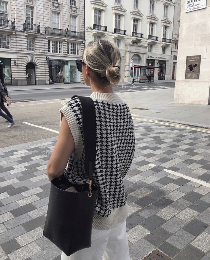 Houndstooth V-neck Knitted Vest Sweaters