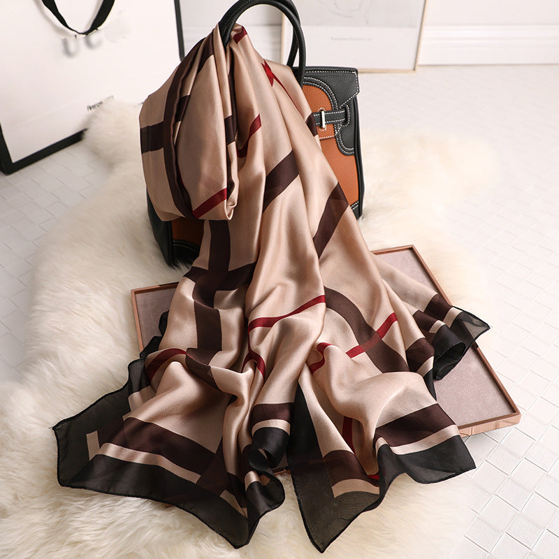 Rosette Print Silk Scarf Shawl Wrap for Women Ladies Girls 90x180