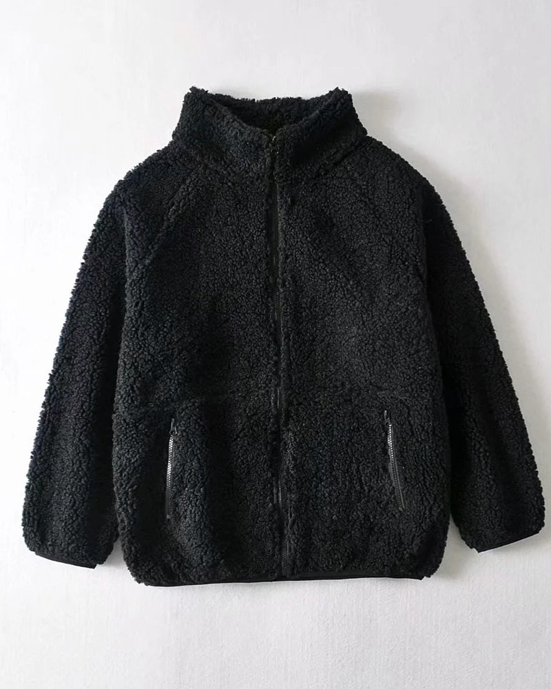 Half High Collar Zipper Lamb Wool Outerwear