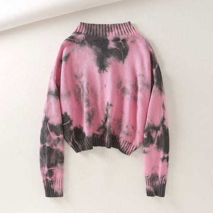 Tie-dye Brooch Button Knitting Sweater Cardigan