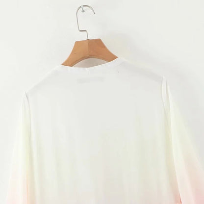 Rainbow Deep V Long Sleeve Gradient Vacation Maxi Dresses