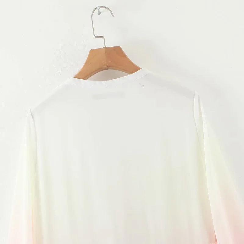 Rainbow Deep V Long Sleeve Gradient Vacation Maxi Dresses