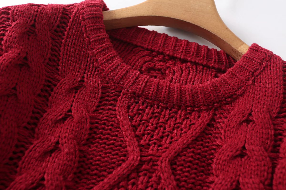 Knit Round Neck Lace-up Vintage Sweaters Crop Tops