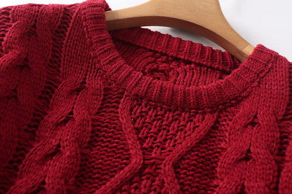 Knit Round Neck Lace-up Vintage Sweaters Crop Tops