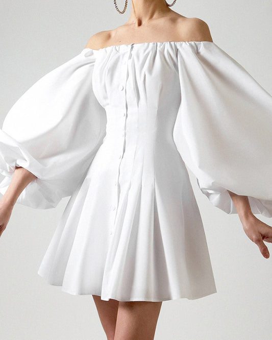 Puff Bubble Sleeve Off Shoulder Mini Dresses