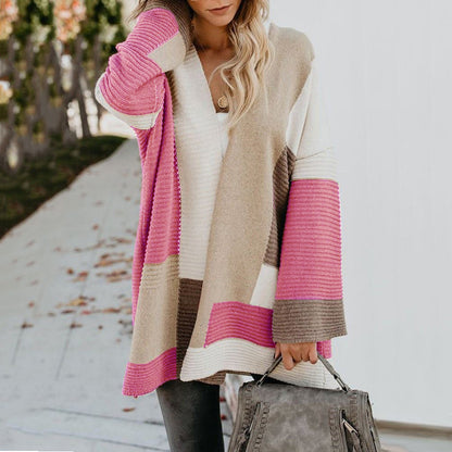 Women‘s Oversized Loose Splicing Sweater Cardigan