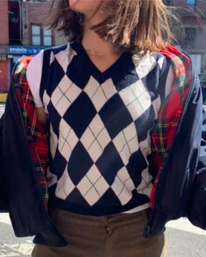 Knitting Diamond Lattice Vest Sweater