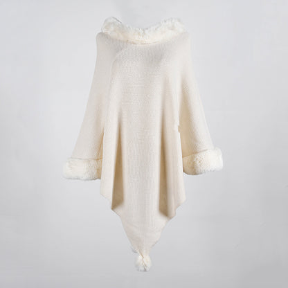 Pullover Pompom Fur Collar Sleeves Sweater Cloak Shawl Cape
