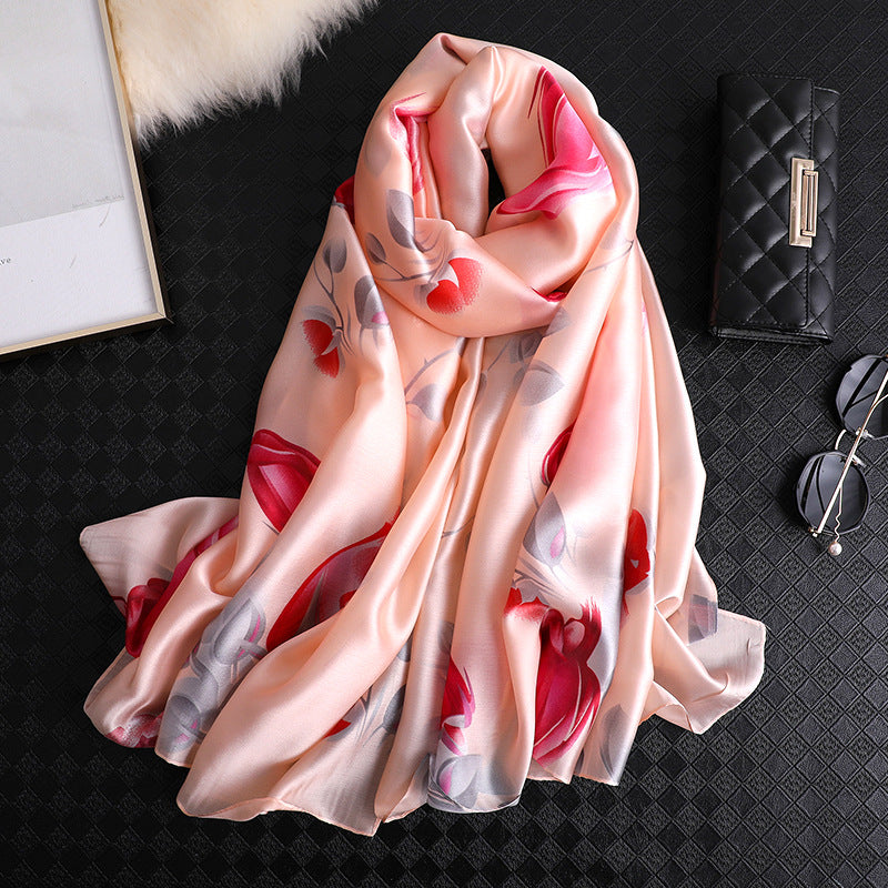 Flower Print Silk Scarf Shawl Wrap for Women Ladies Girls 90x180