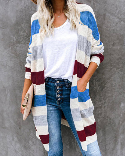Color matching Striped knitted cardigan