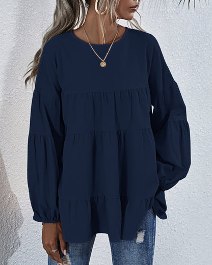 Round Neck Lantern Elastic Bubble Sleeve Blouses