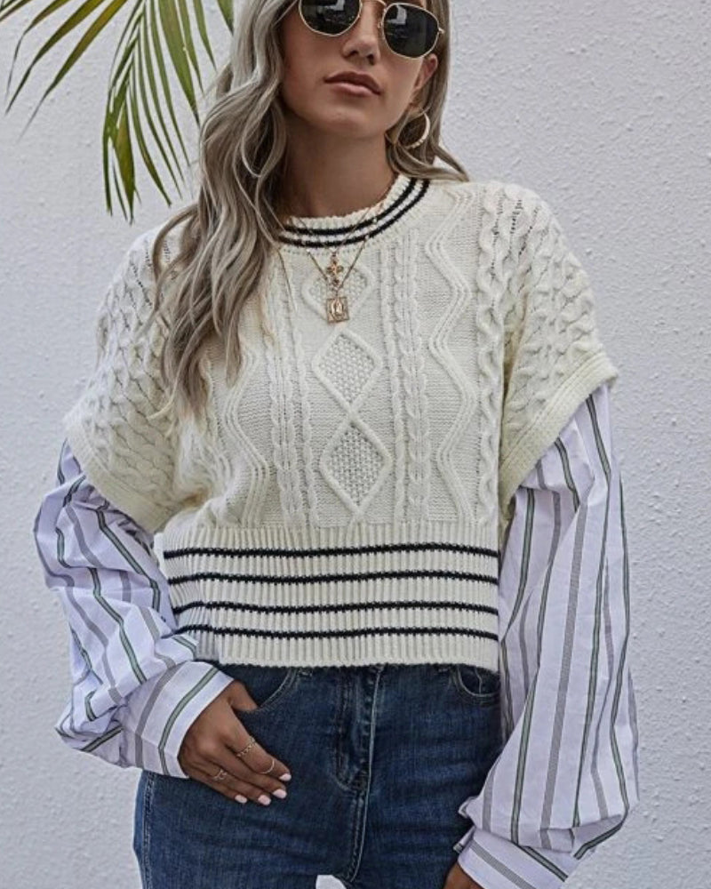 Argyle Pattern Knit Pit Striped Vintage Splicing Sweaters