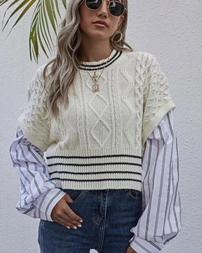 Argyle Pattern Knit Pit Striped Vintage Splicing Sweaters