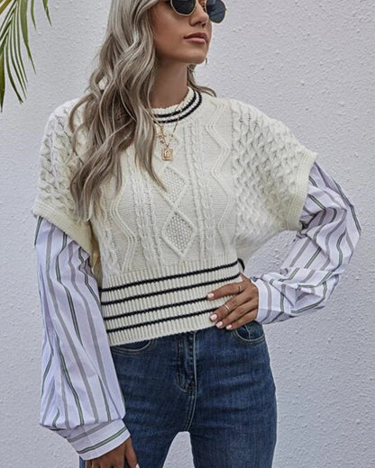 Argyle Pattern Knit Pit Striped Vintage Splicing Sweaters