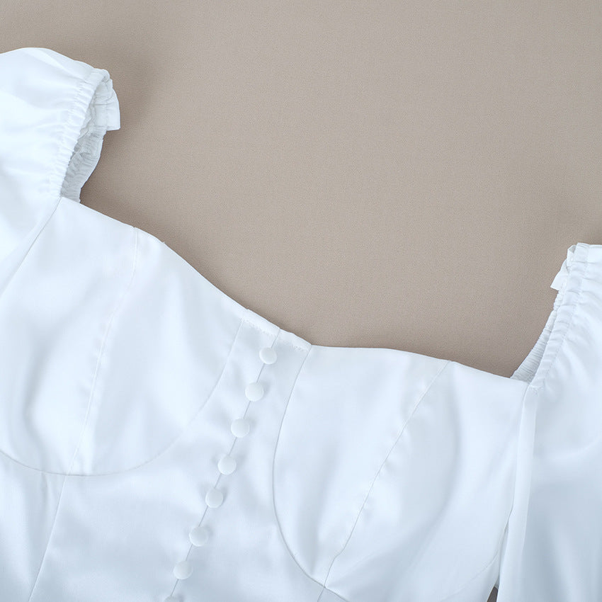 Square Collar Puff Sleeve Backless Single-breasted Shirts