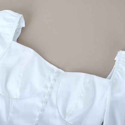 Square Collar Puff Sleeve Backless Single-breasted Shirts