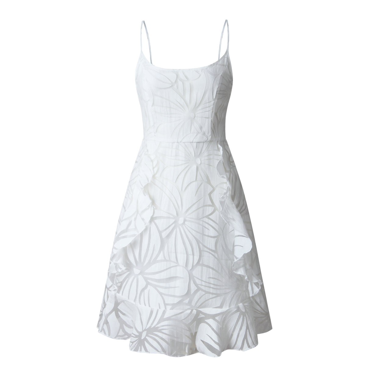 White Lace Floral Printed Sling Seeveless Mini Dresses