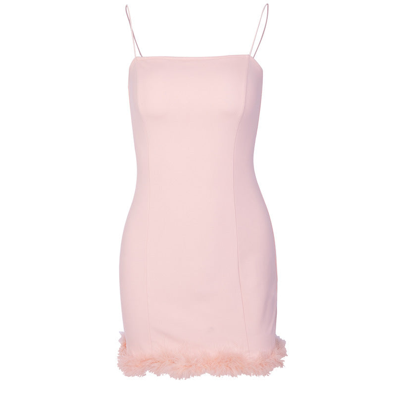 Strappy Sling Furry Party Bodycon Mini Dresses