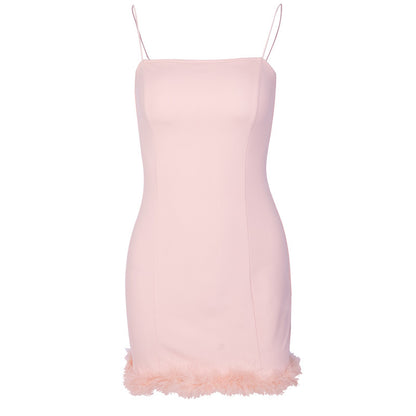 Strappy Sling Furry Party Bodycon Mini Dresses Black