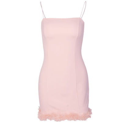 Strappy Sling Furry Party Bodycon Mini Dresses