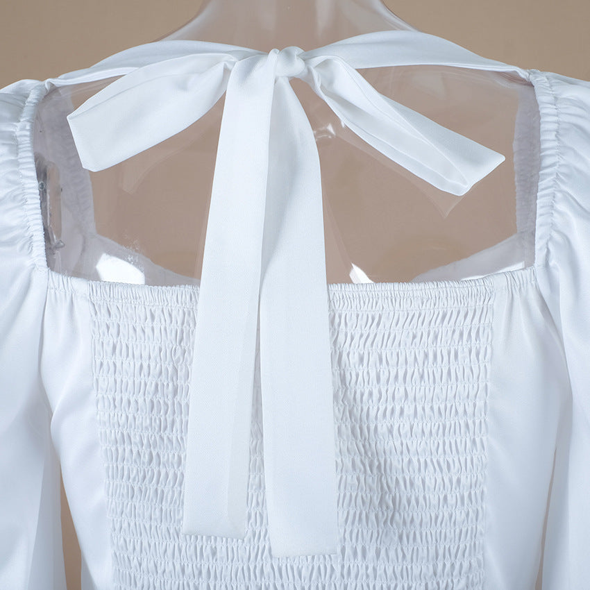 Square Collar Puff Sleeve Backless Single-breasted Shirts