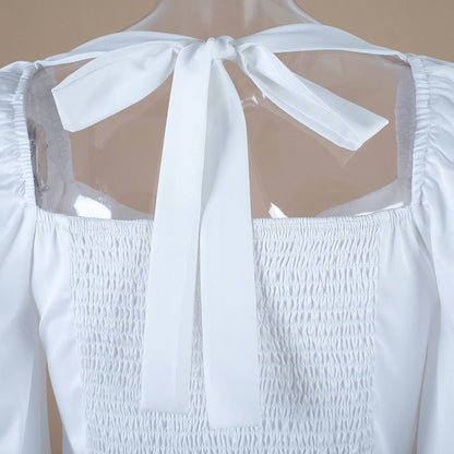 Square Collar Puff Sleeve Backless Single-breasted Shirts